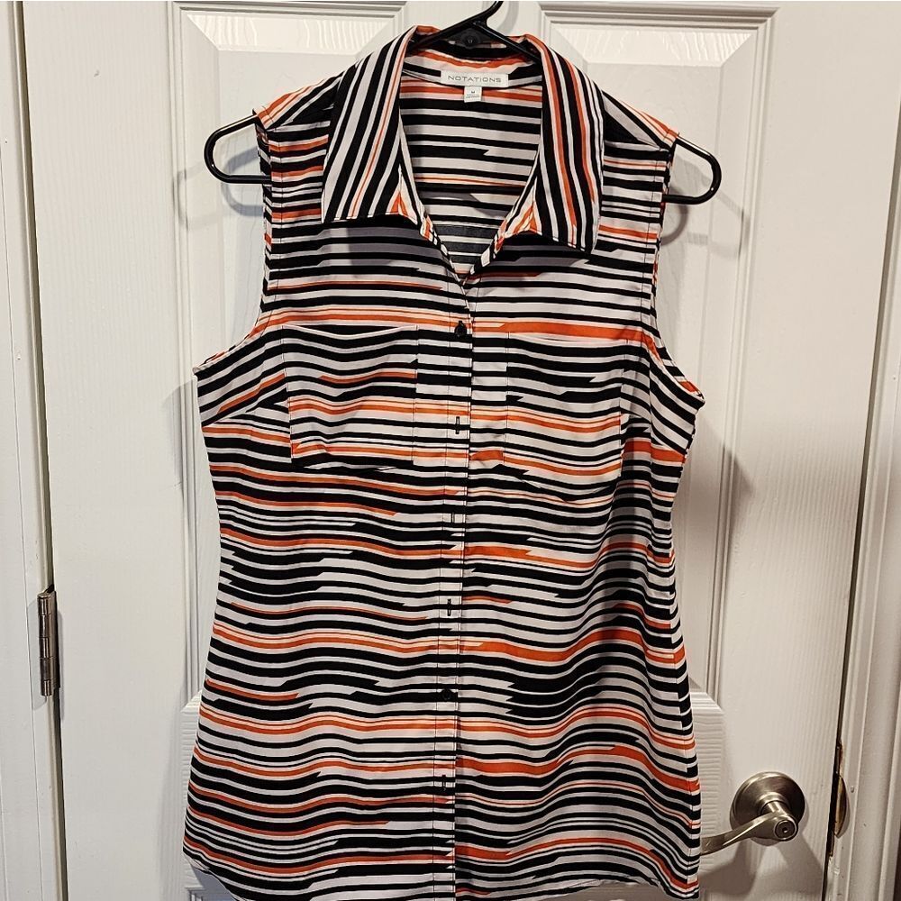 Notations Sleeveless Medium Button-up Blouse